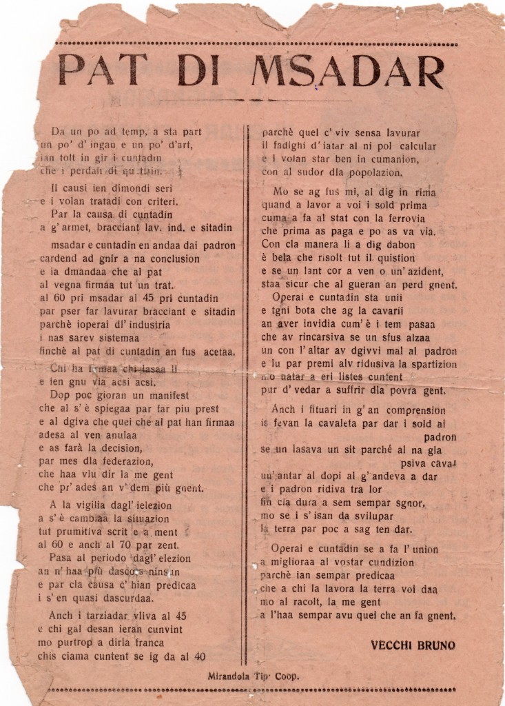Si parla in modo colorito di una contrattazione sindacale nell'epoca in cui esisteva ancora la mezzadria nelle nostre campagne.......