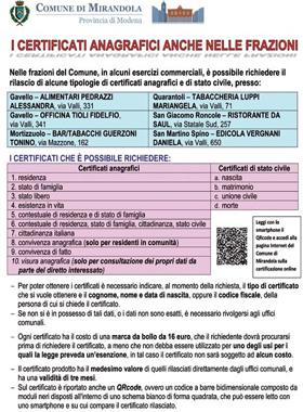 I certificati anagrafici anche nelle frazioni