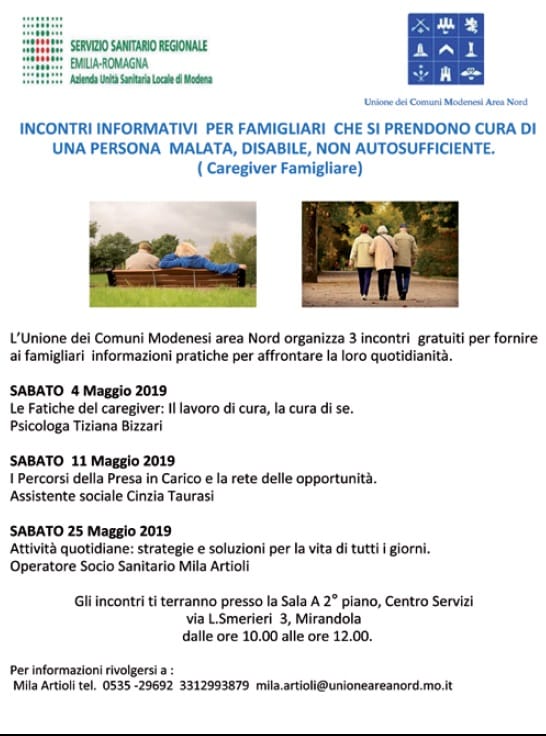 Dal 4 Maggio – Incontri informativi per famigliari di persone malate