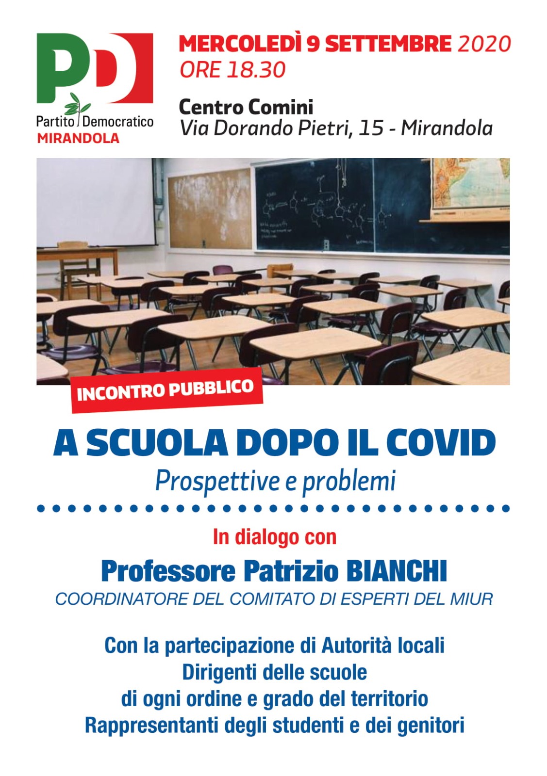 9 Settembre – Incontro “A scuola dopo il Covid. Problemi e prospettive”