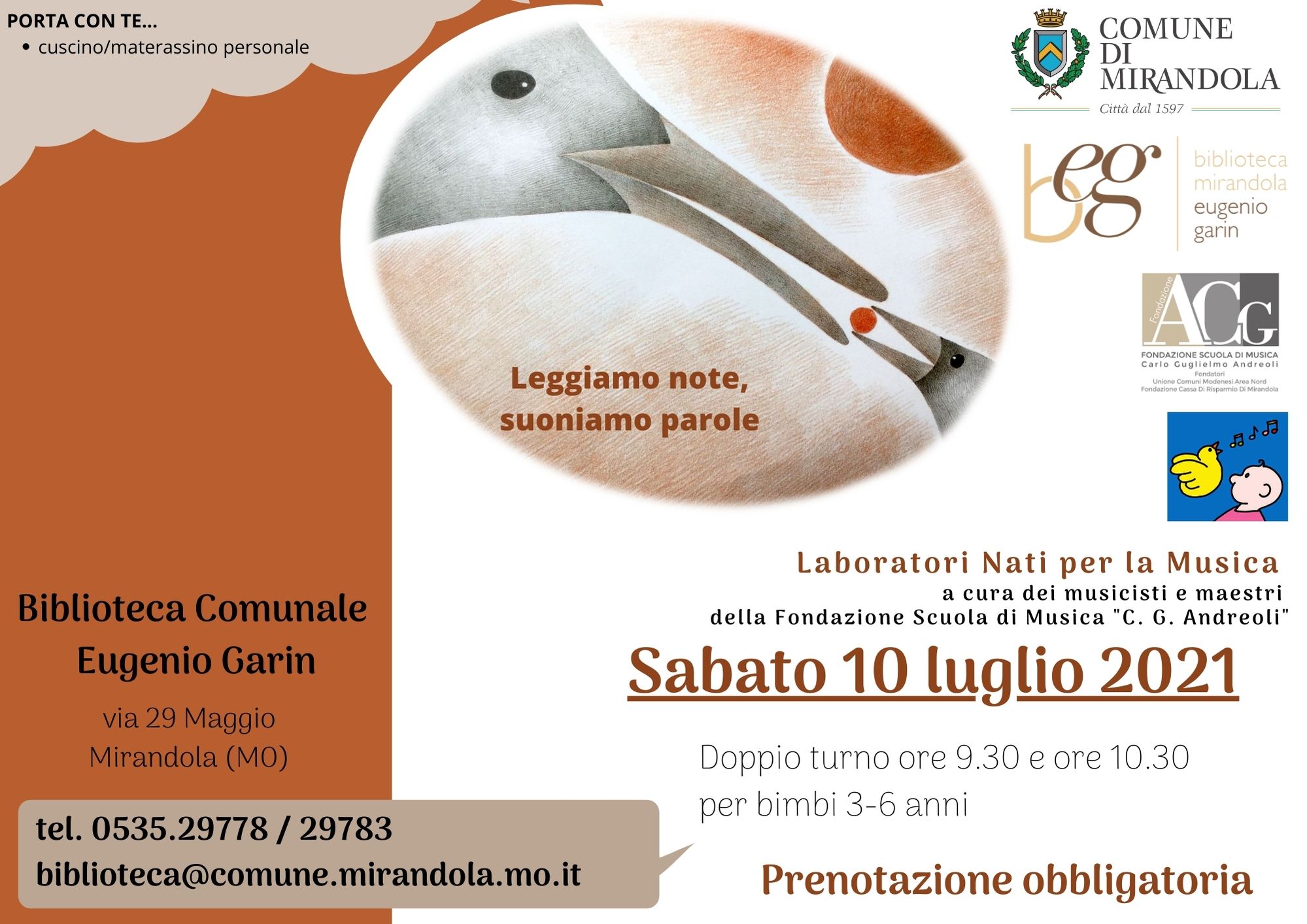 Sabato 10 Luglio a Mirandola – “Ti suono un libro”