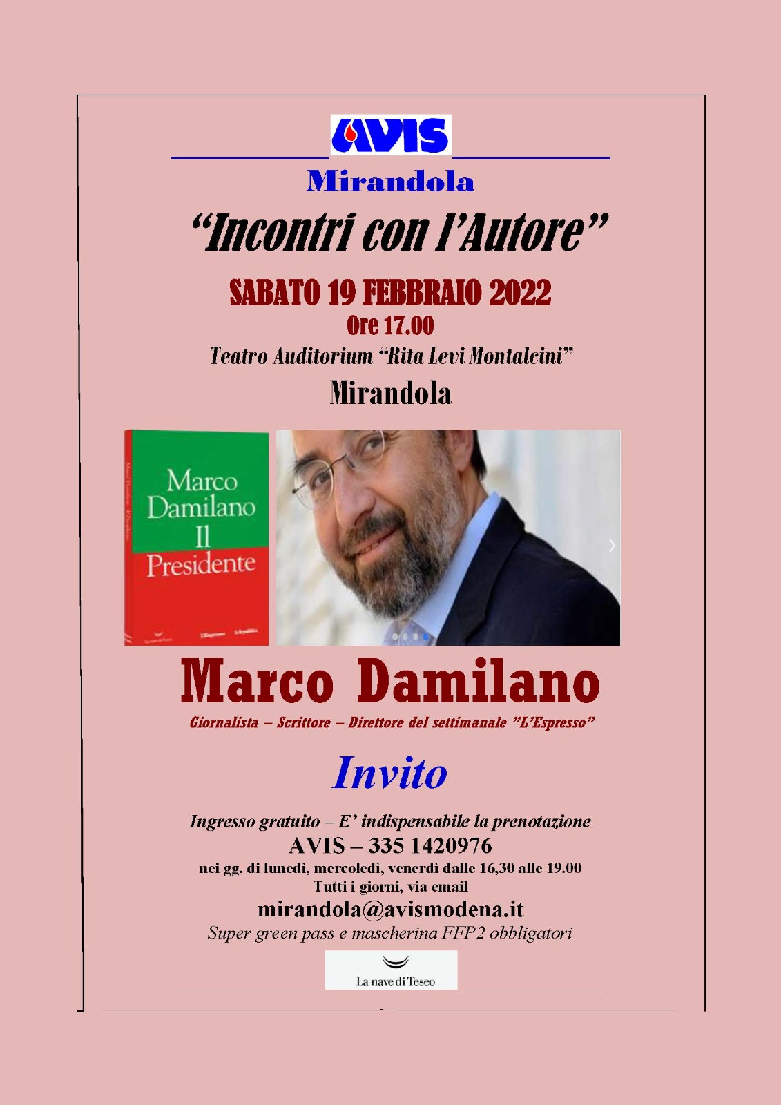 Sabato 19 Febbraio a Mirandola – Incontri con l’Autore – Marco Damilano