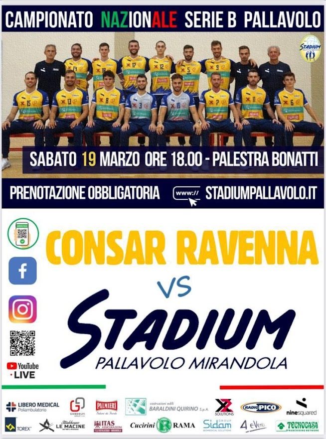 Sabato 19 Marzo a Mirandola – Consar Ravenna Vs Stadium Pallavolo Mirandola