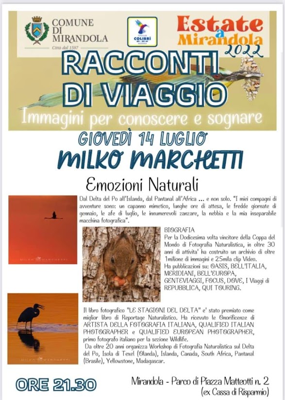 Giovedì 14 Luglio a Mirandola – Racconti di Viaggio – Milko Marchetti