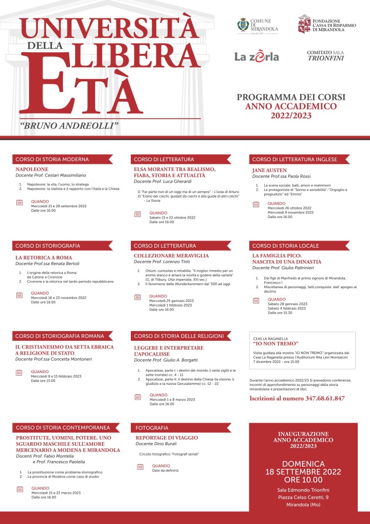 Domenica 18 Settembre  a Mirandola - Inaugurazione Anno Accademico 2022/2023