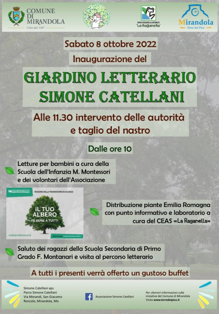 Sabato 8 Ottobre a San Giacomo Roncole - Inaugurazione del Giardino Letterario 