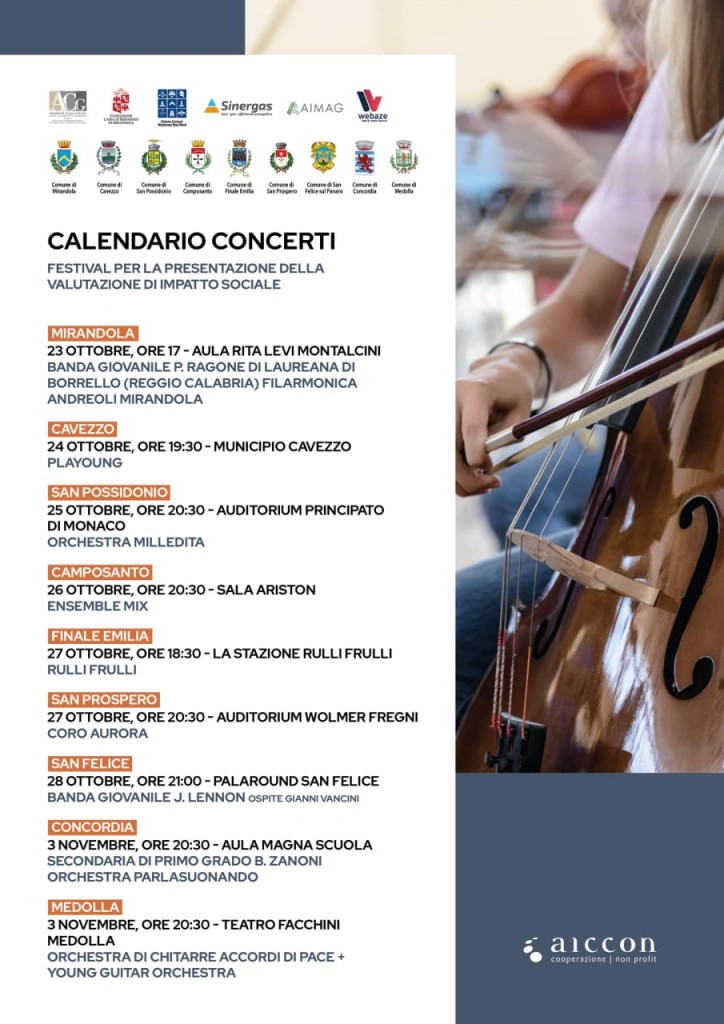 Dal 23 Ottobre - Calendario concerti - Festival per la presentazione della valutazione di impatto sociale