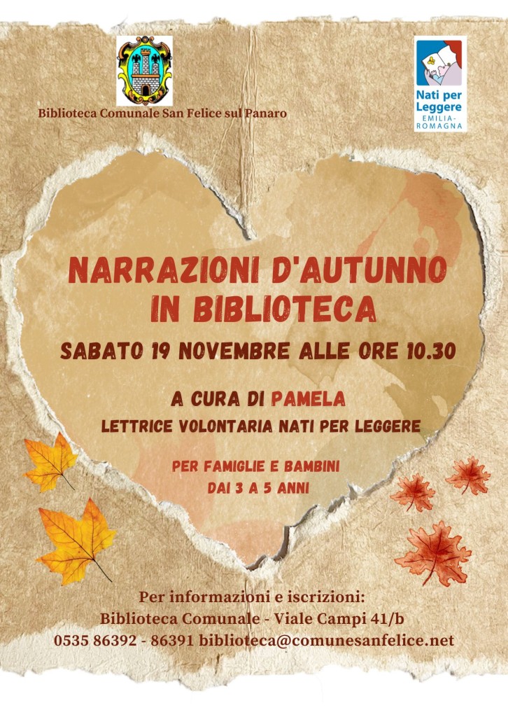 Sabato 19 Novembre a San Felice - Narrazioni d'Autunno in Biblioteca