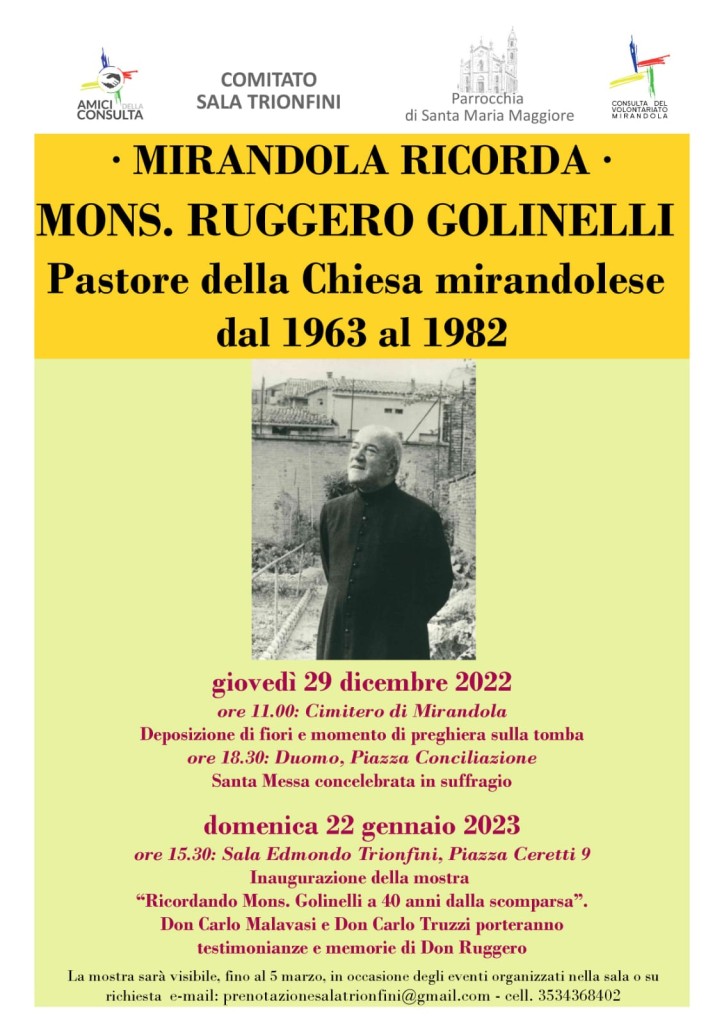 Giovedì 29 Dicembre - Mirandola Ricorda Mons. Ruggero Golinelli