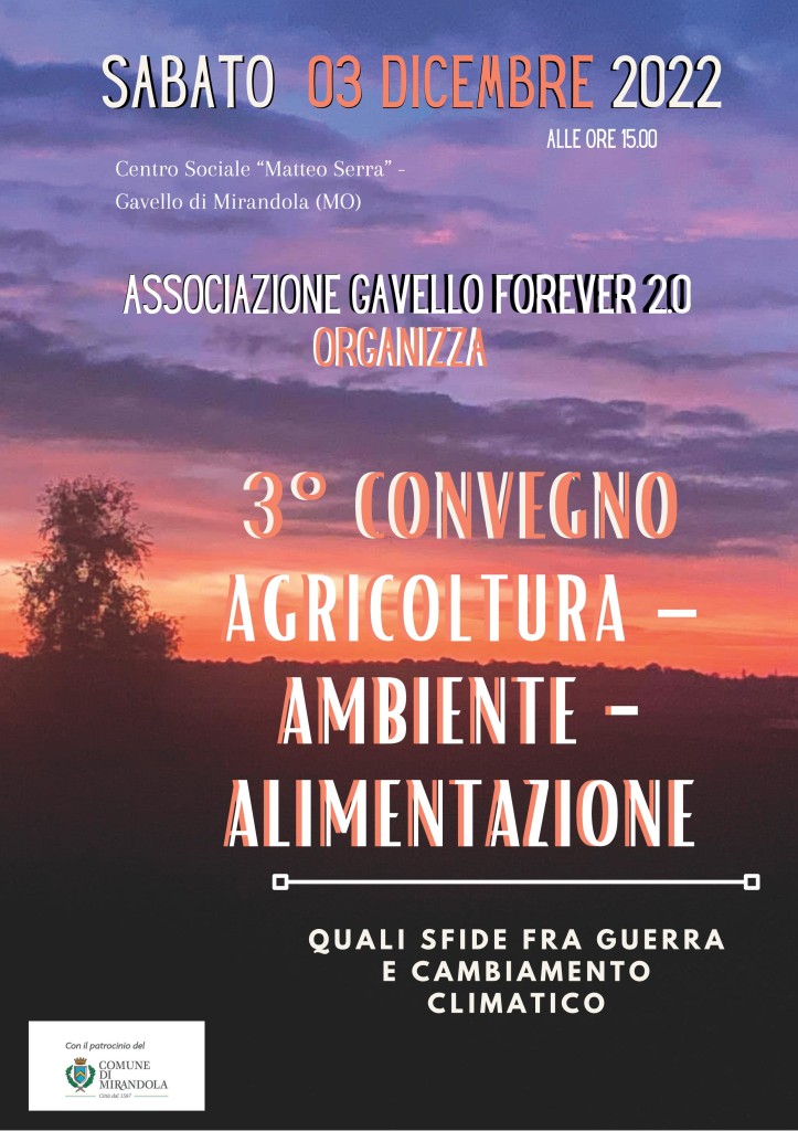 Sabato 3 Dicembre a Gavello - 3°Convegno Agricoltura-Ambiente-Alimentazione