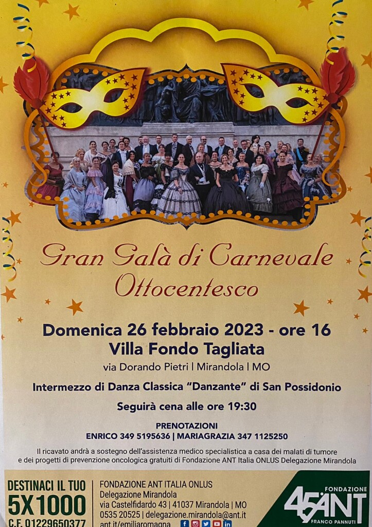 Domenica 26 Febbraio a Mirandola - Gran Galà di Carnevale Ottocentesco