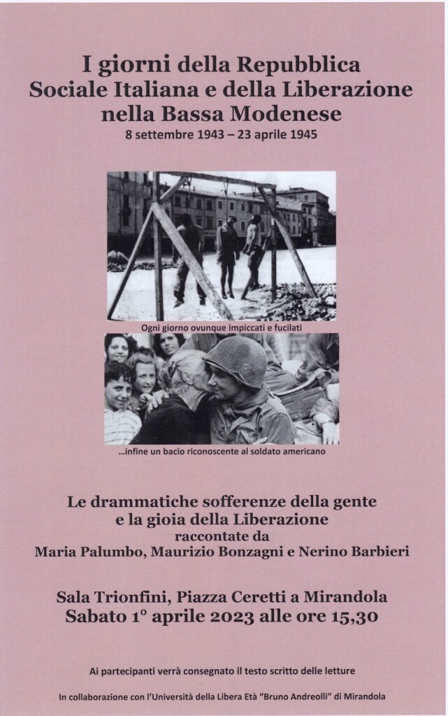 Sabato 1 Aprile a Mirandola - Maria Palumbo, Maurizio Bonzagni e Nerino Barbieri raccontano