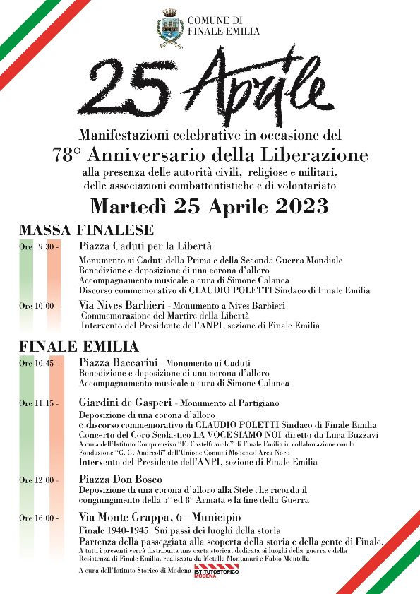 Martedì 25 Aprile a Finale e Massa - 78°Anniversario della Liberazione