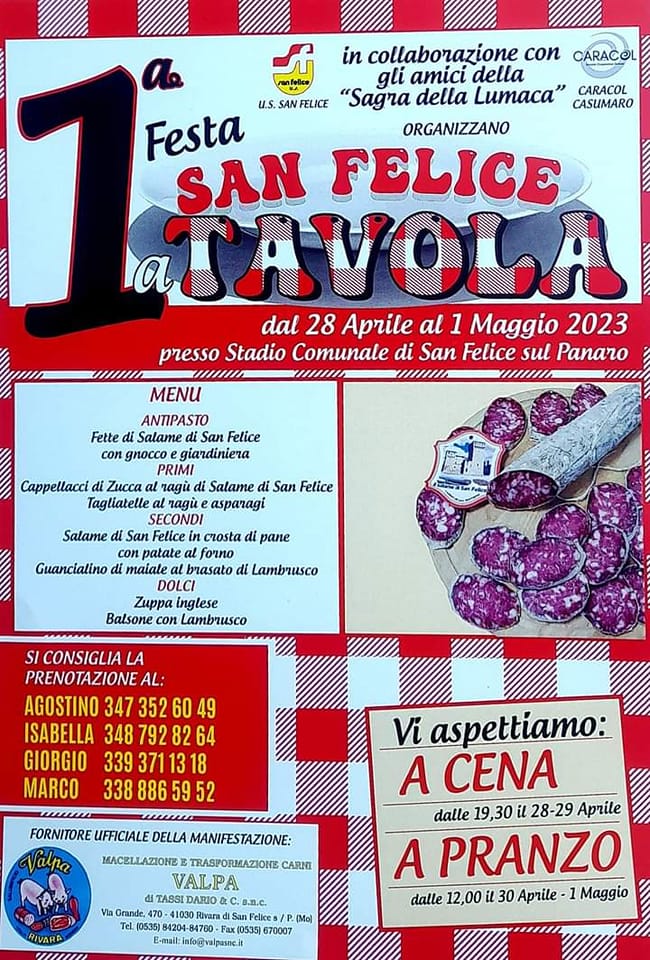 Dal 28 Aprile – 1a Festa San Felice a Tavola.