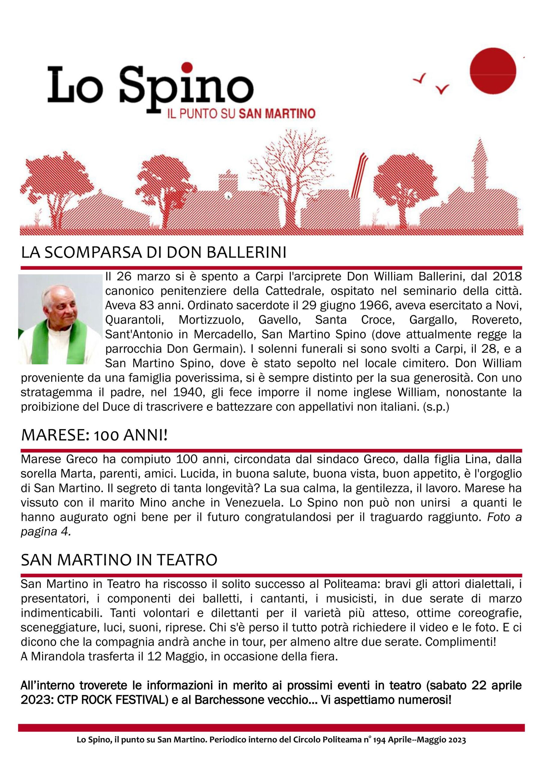 Lo Spino n°194 – Il giornalino bimensile degli amici di San Martino Spino