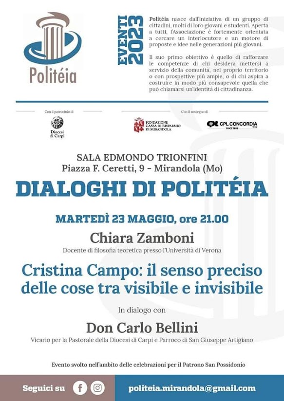 Martedì 23 Maggio a Mirandola - Dialoghi di Politèia