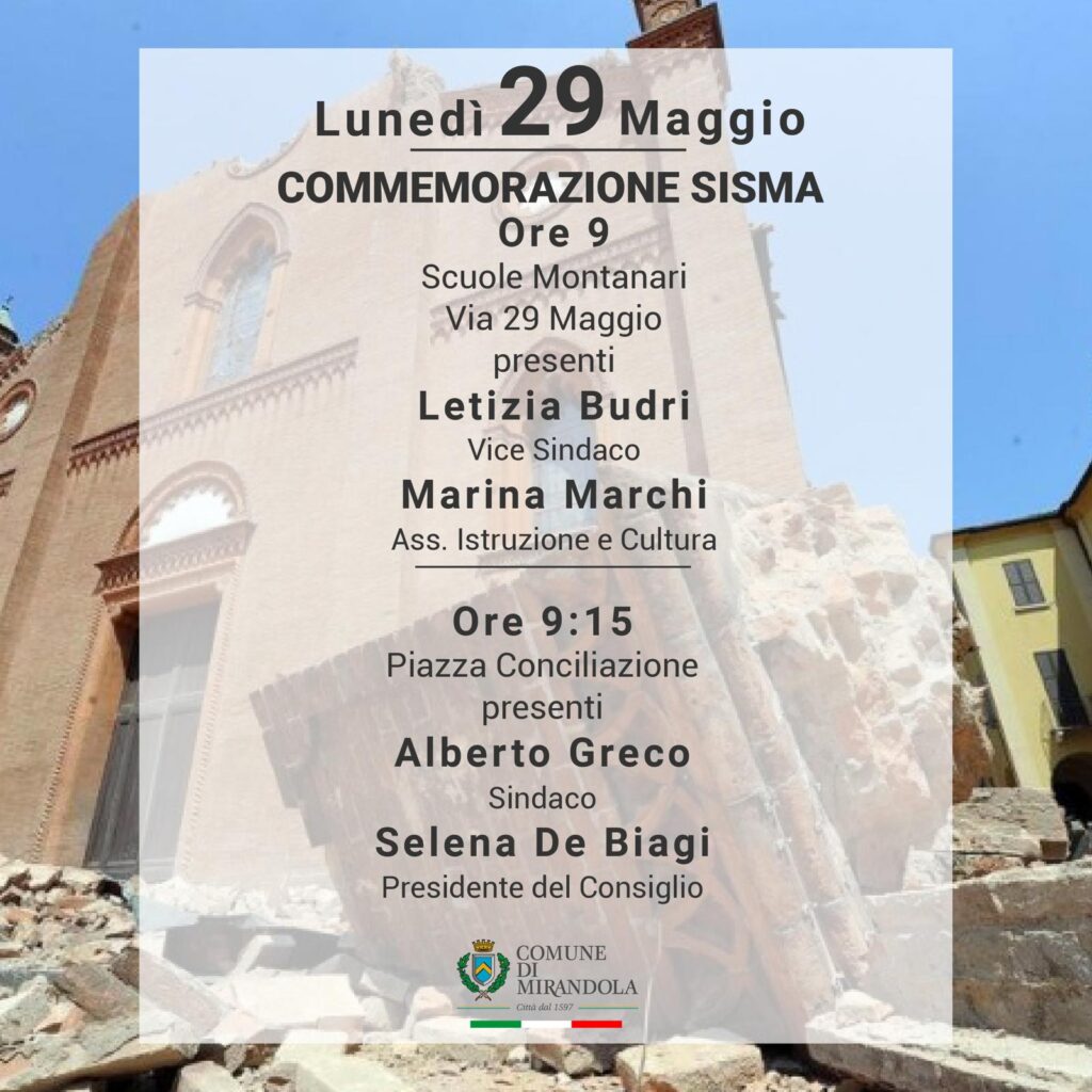 Lunedì 29 Maggio a Mirandola - Commemorazione sisma