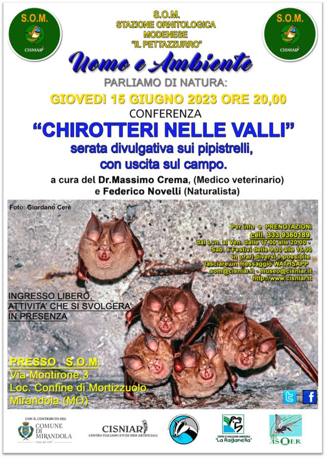 Giovedì 15 Giugno – Conferenza S.O.M – "Chirotteri nelle Valli"