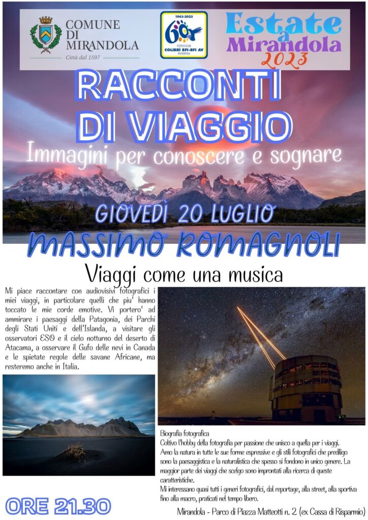 Giovedì 20 Luglio a Mirandola - Racconti di Viaggio - Massimo Romagnoli