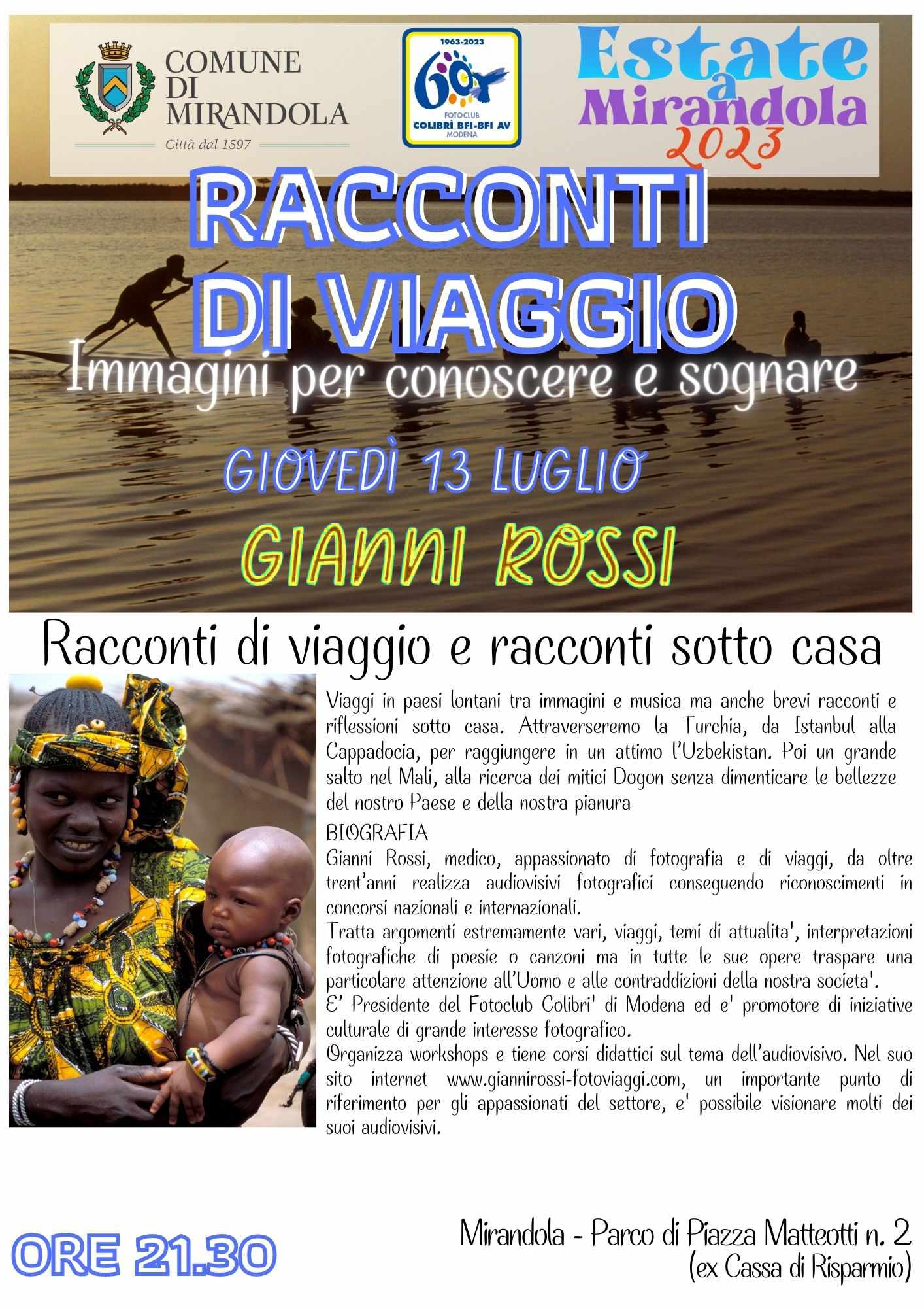 Giovedì 13 Luglio a Mirandola – Gianni Rossi – Racconti di Viaggio