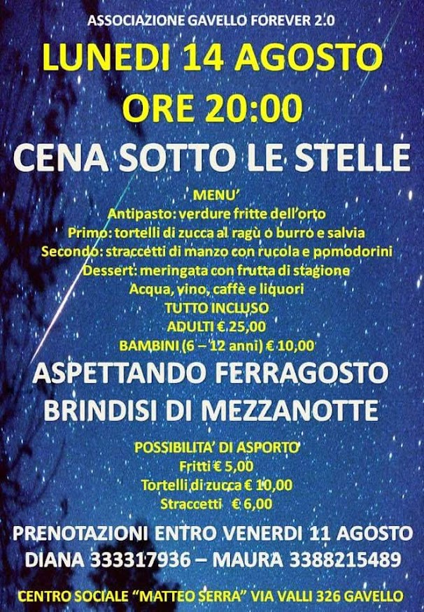 Lunedì 14 Agosto a Gavello - Cena sotto le stelle