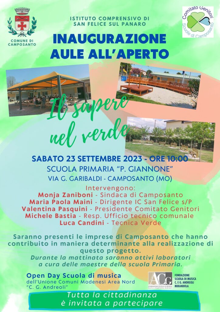 Sabato 23 Settembre a Camposanto - Inaugurazione Aule Didattiche all'Aperto