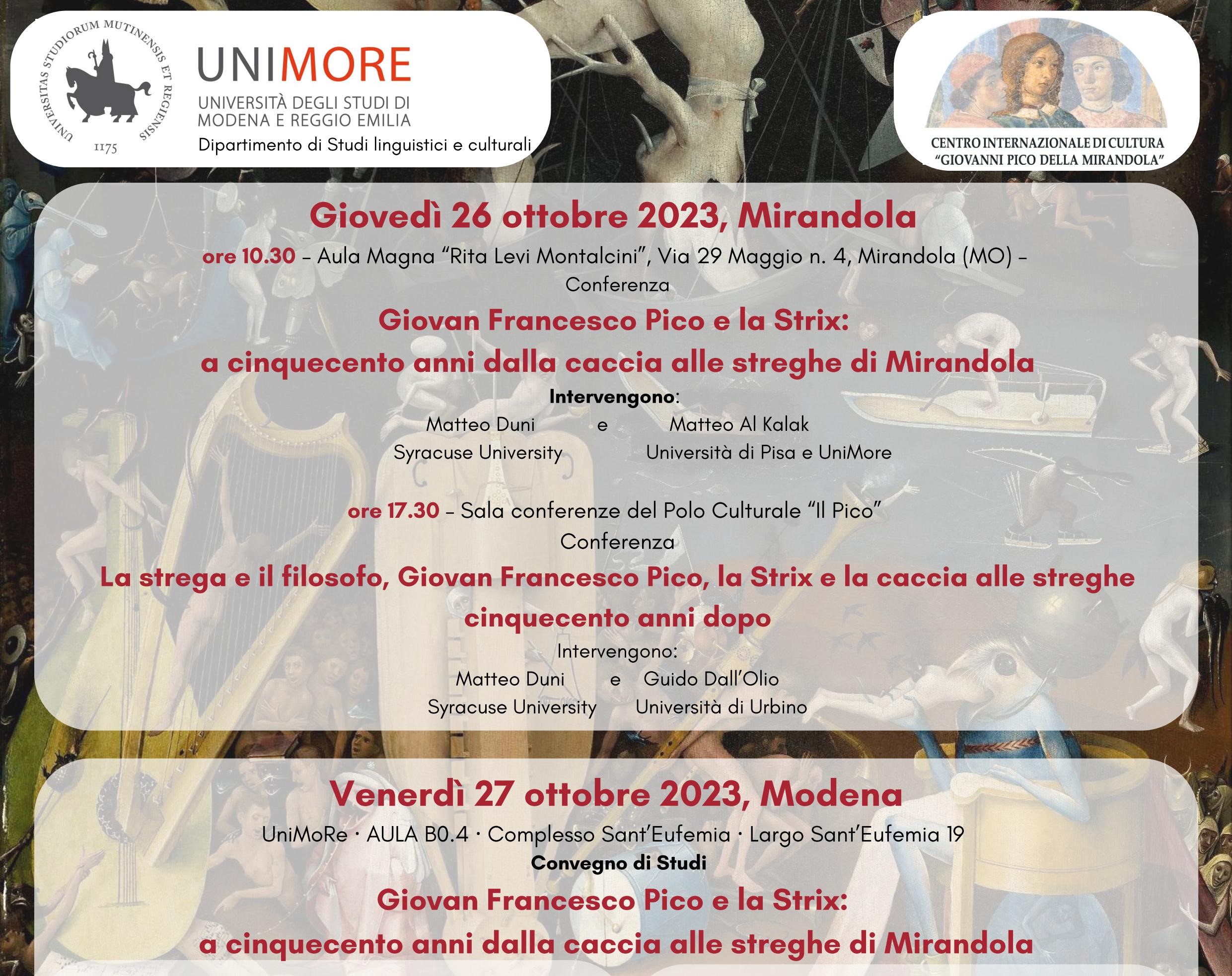 26/27 Ottobre a Mirandola – Giovan Francesco Pico e la Strix