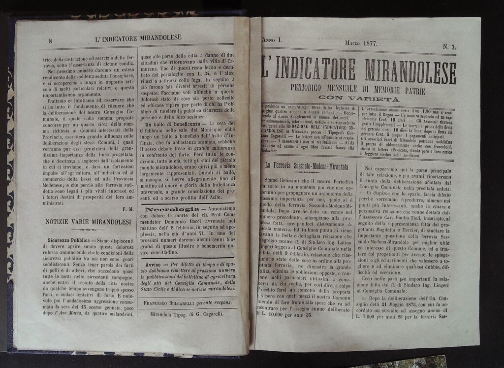 Chicche dall'Indicatore Mirandolese 1877-1908 - Si delibera la costruzione della linea ferroviaria Sassuolo-Modena-Mirandola