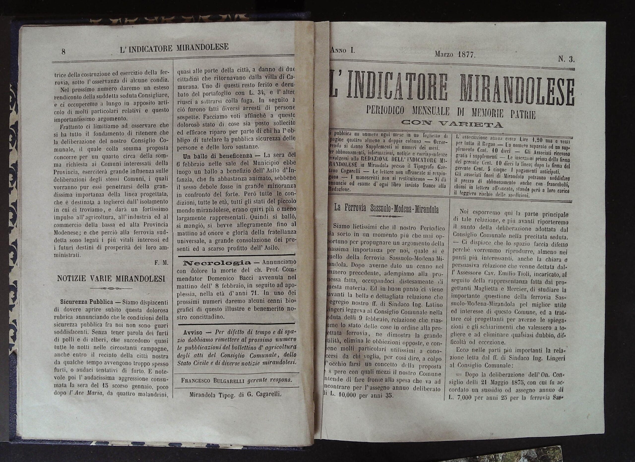 Chicche dall'Indicatore Mirandolese 1877-1908 – Si delibera la costruzione della linea ferroviaria Sassuolo-Modena-Mirandola