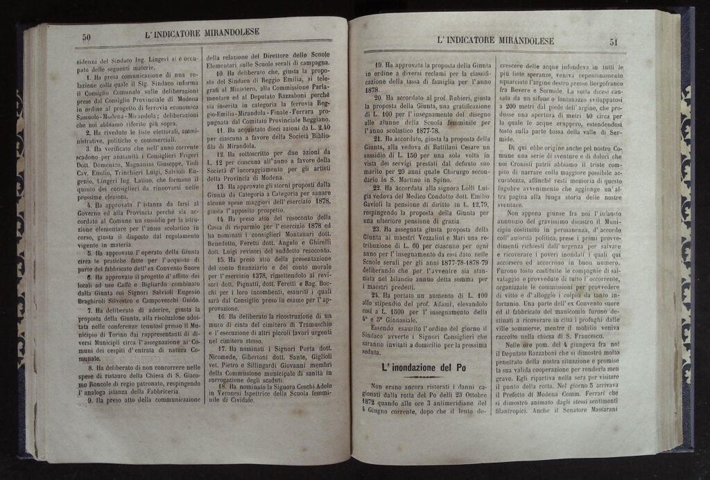 Un documento eccezionale, la cronaca della rotta del Po del 4 giugno 1879, descritta dettagliatamente dal cronista dell'Indicatore Mirandolese anno 1879.