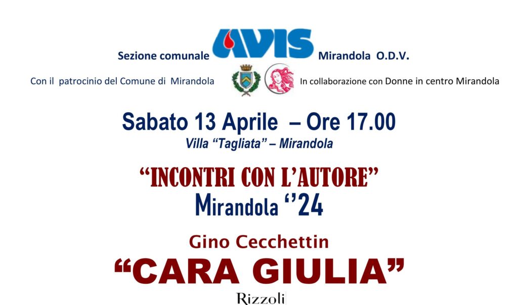 13 Aprile a Mirandola - AVIS - Incontri con l'Autore - Gino Cecchettin