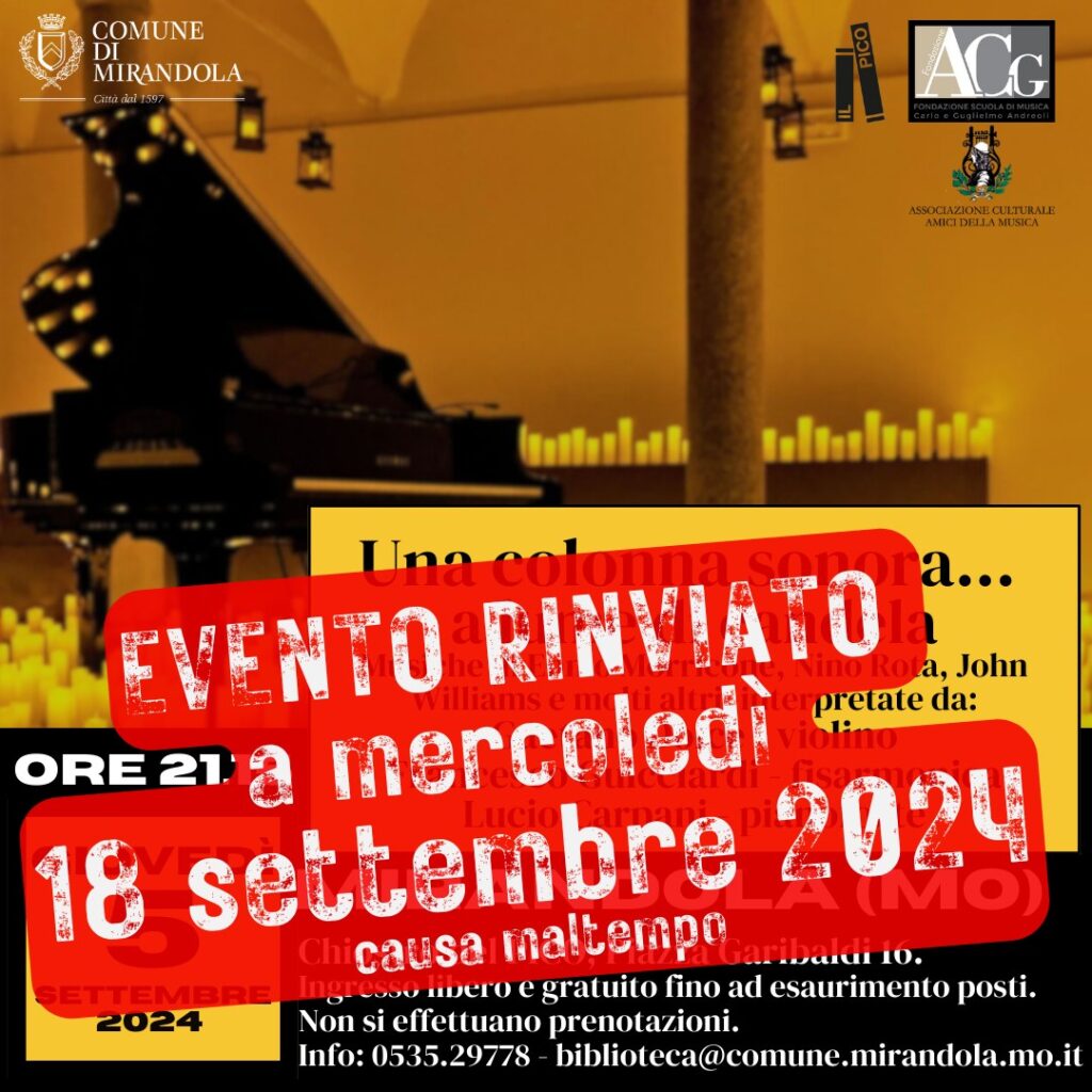 "Una colonna sonora a lume di candela"- L'evento  rinviato a mercoledì 18 settembre