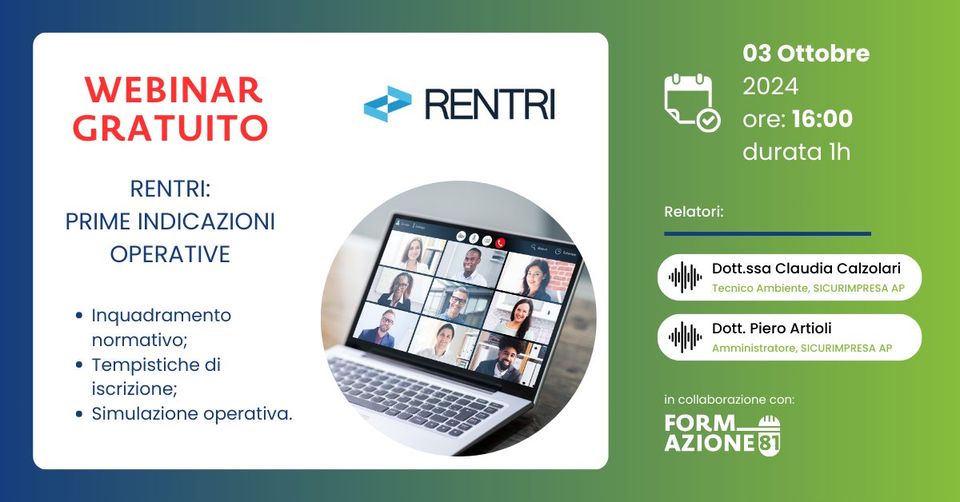 3 Ottobre - SicurImpresa srl e FORM.AZIONE81- Webinar gratuito: "RENTRI: prime indicazioni operative"