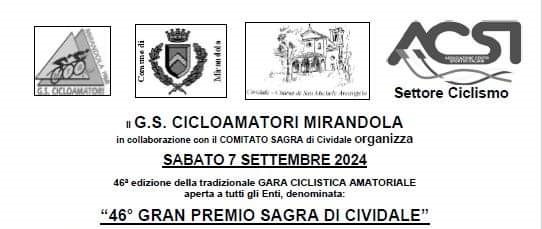 7 Settembre a Cividale - Gara ciclistica amatoriale "46°Gran Premio Sagra di Cividale"- Il programma