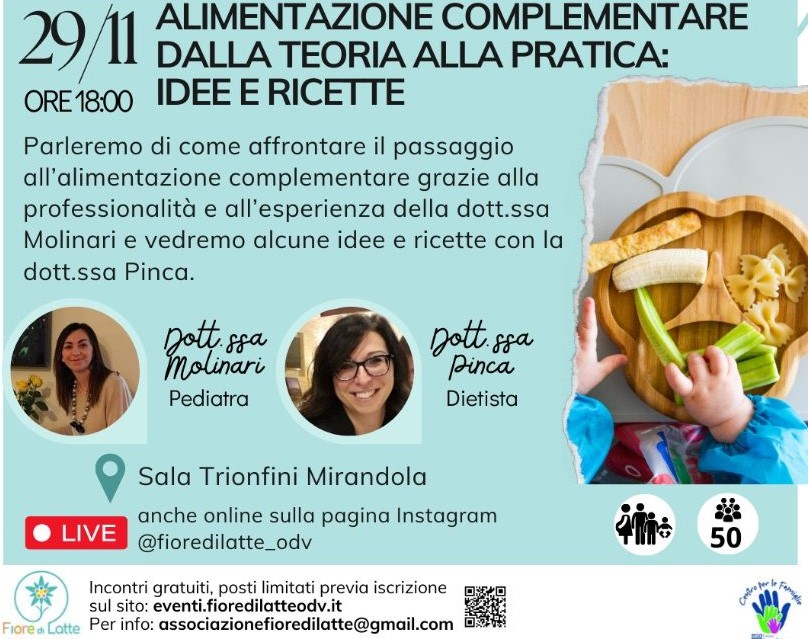 29 Novembre a Mirandola - Alimentazione complementare - Dalla teoria alla pratica...