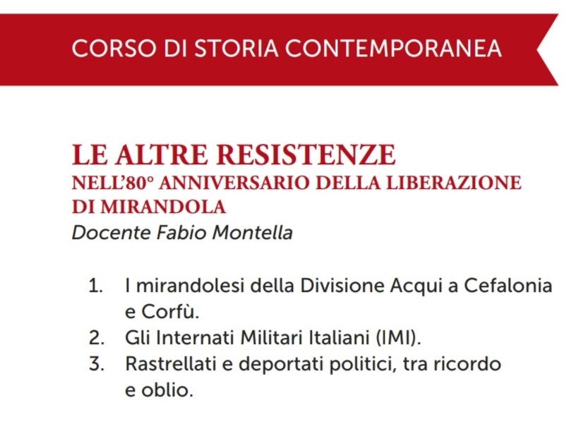 15 Gennaio a Mirandola – Università della Libera Età – Le altre resistenze