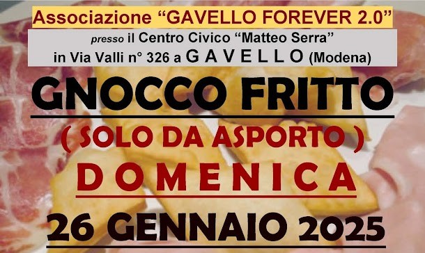 26 Gennaio a Gavello - Gnocco fritto (solo da asporto)