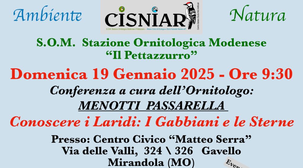 19 Gennaio a Gavello - Conferenza a cura dell'Ornitologo Menotti Passarella