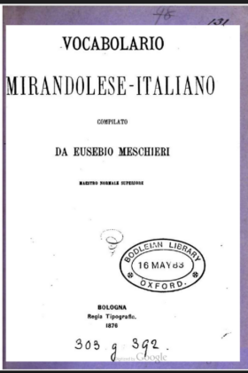Vocabolario Mirandolese Italiano cover
