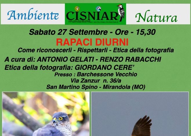 27 Settembre a San Martino Spino – Conferenza: “Rapaci diurni – Come riconoscerli-Rispettarli-Etica della Fotografia