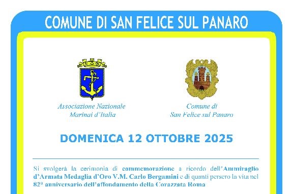 12 Ottobre a San Felice – Commemorazione dell’Ammiraglio Carlo Bergamini – Il programma