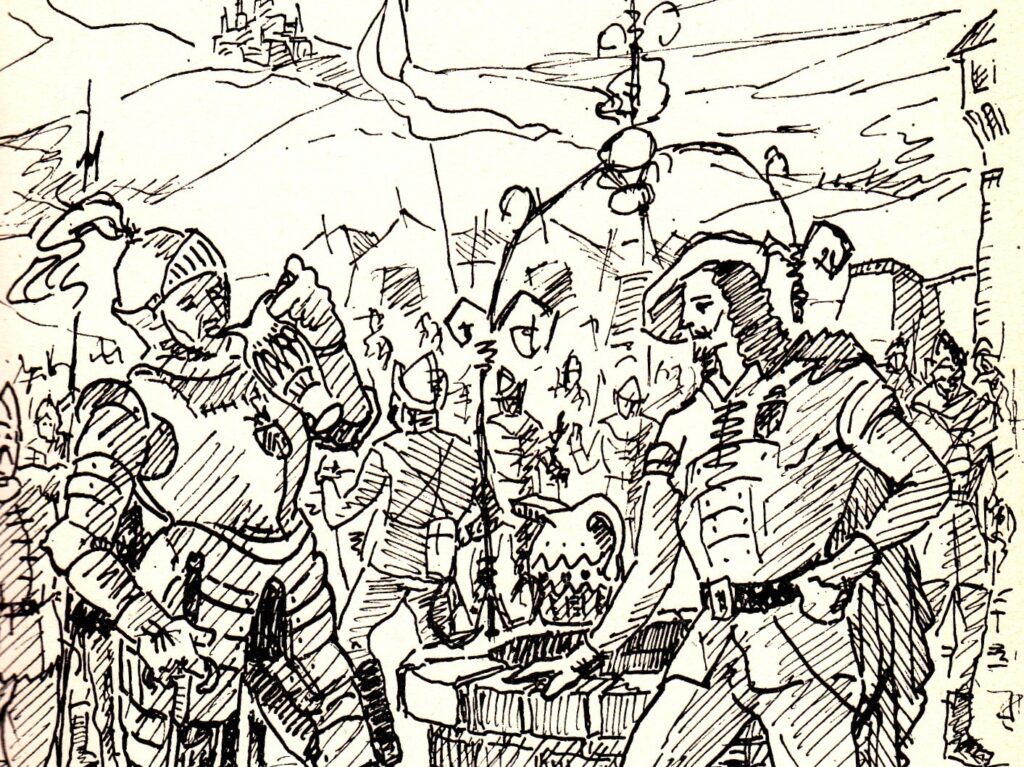 Il custode delle capaci cantine della famiglia Pico, a nome Aldrovando, per rincuorare i combattenti aveva « pescato » un liquore, che (fin dagli anni della sua infanzia) andava coltivando con ogni premura in certe botticelle di rovere in un angolo fuori mano........