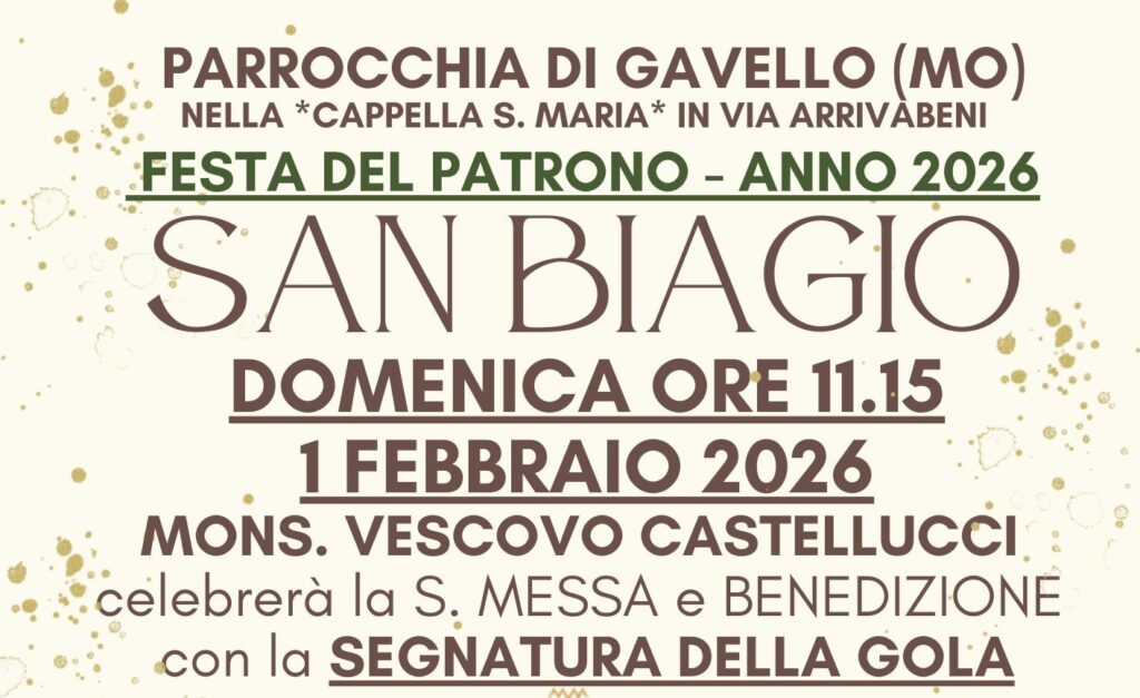 1 Febbraio a Gavello - Festa del Patrono San Biagio - Con Benedizione e Segnatura della Gola