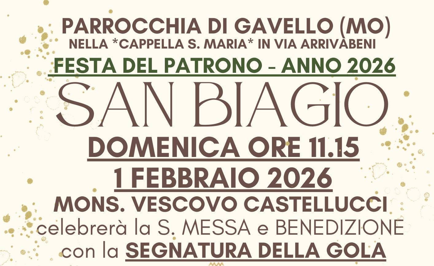 1 Febbraio a Gavello – Festa del Patrono San Biagio – Con Benedizione e Segnatura della Gola